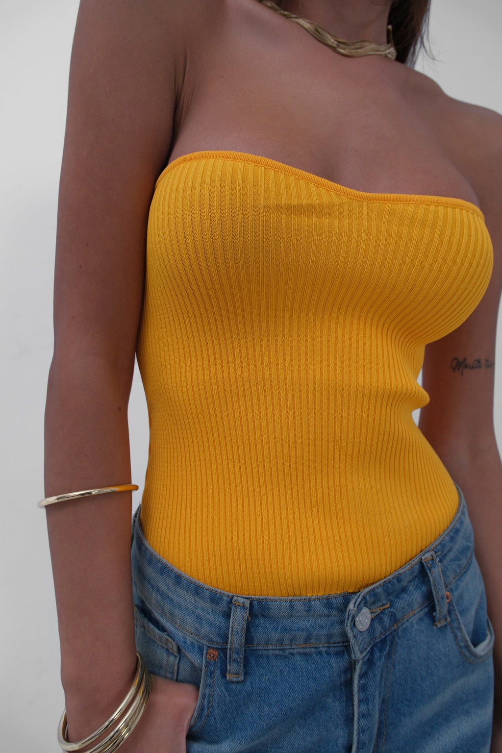 Strapless Mango Knit Blouse