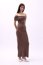 Straplez Maxi Brown Dress