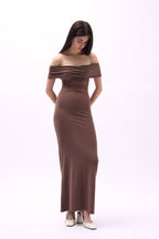 Straplez Maxi Brown Dress
