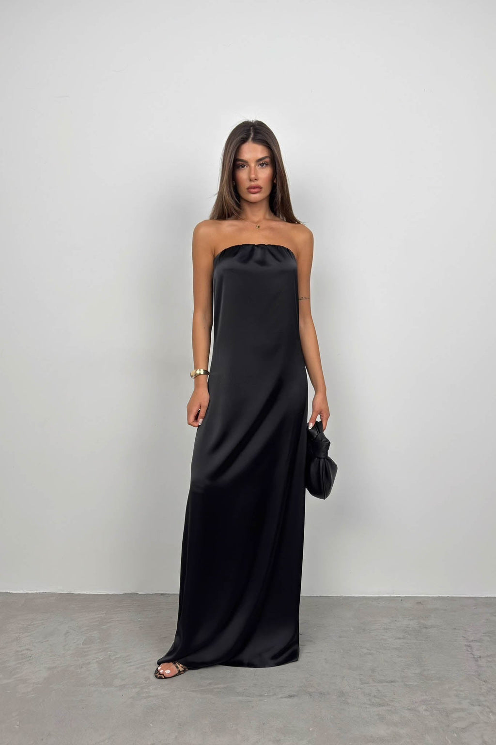 Straplez Back Cutout Black Maxi Dress