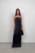 Straplez Back Cutout Black Maxi Dress
