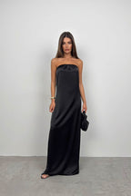 Straplez Back Cutout Black Maxi Dress