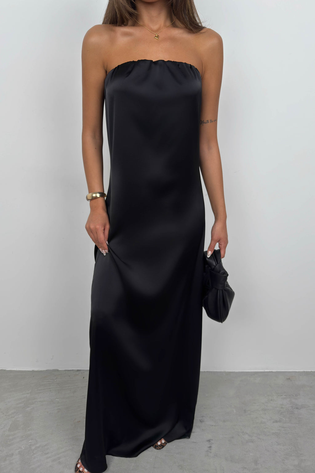 Straplez Back Cutout Black Maxi Dress