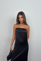 Straplez Back Cutout Black Maxi Dress