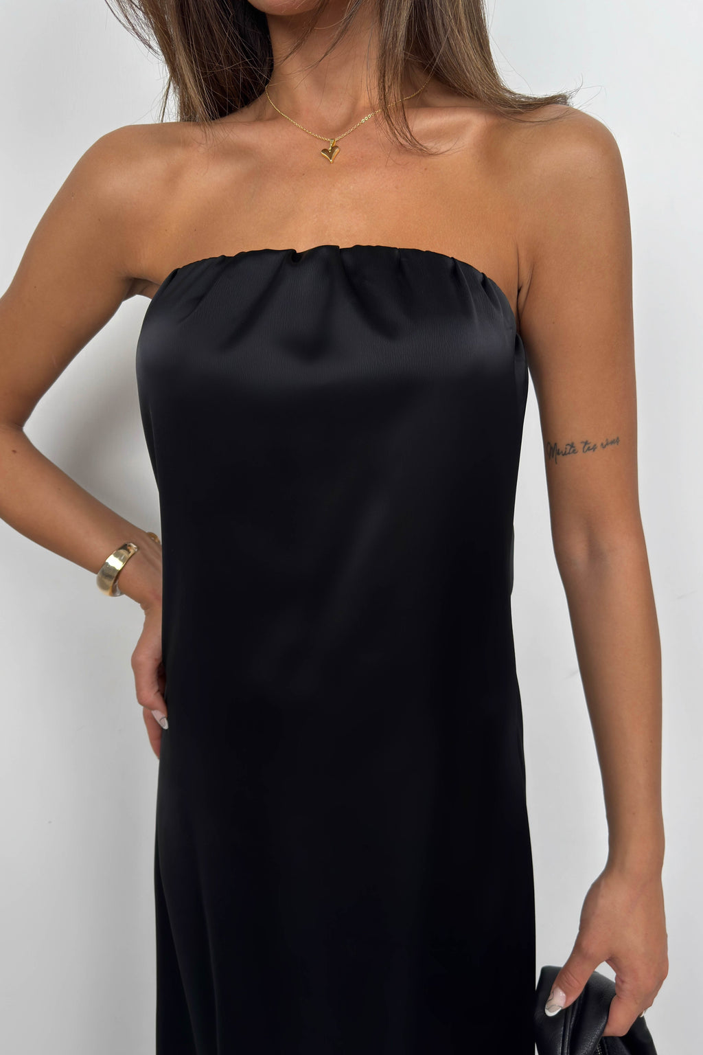 Straplez Back Cutout Black Maxi Dress