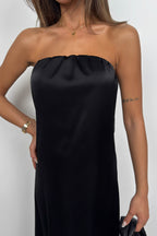 Straplez Back Cutout Black Maxi Dress