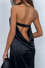 Straplez Back Cutout Black Maxi Dress