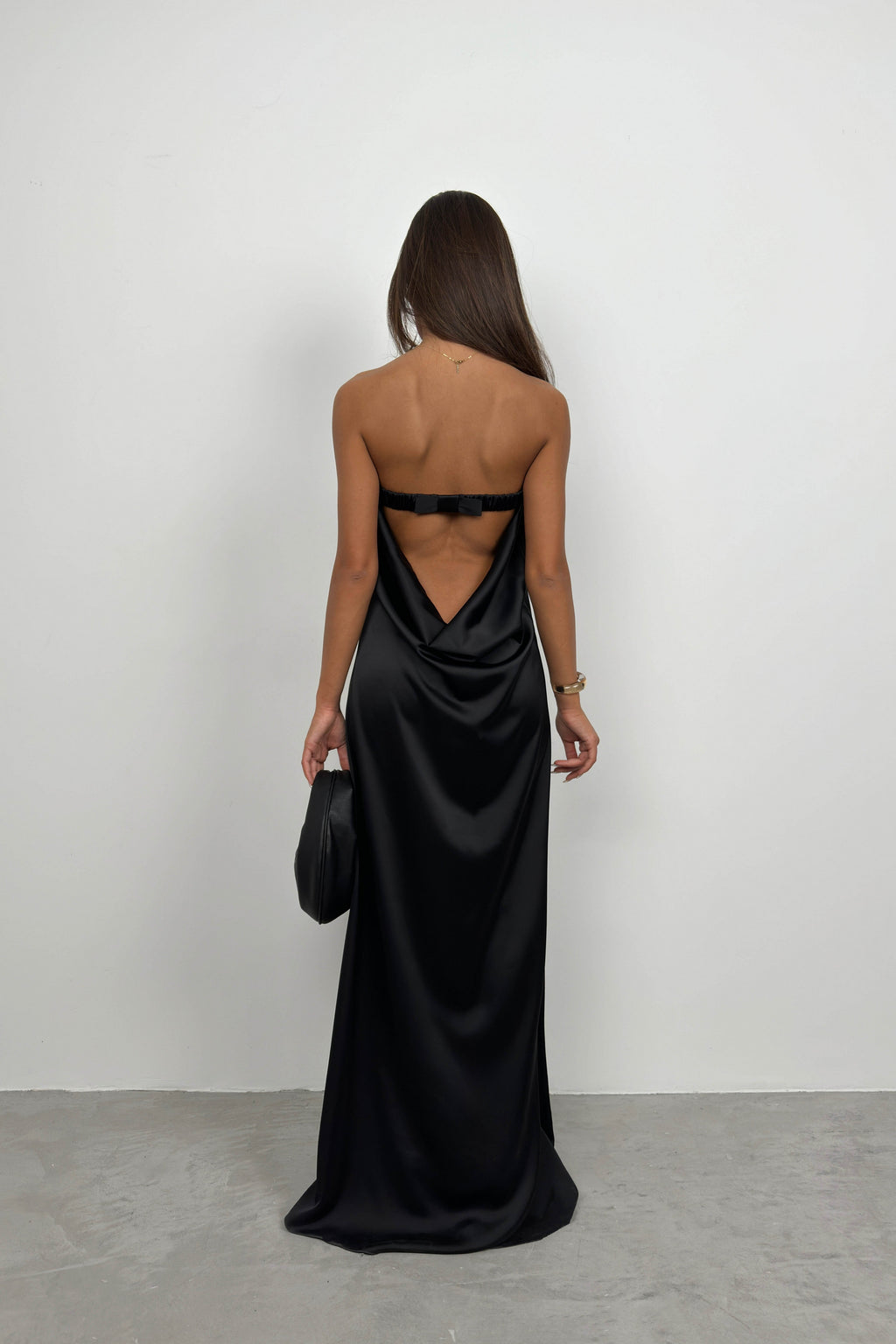 Straplez Back Cutout Black Maxi Dress