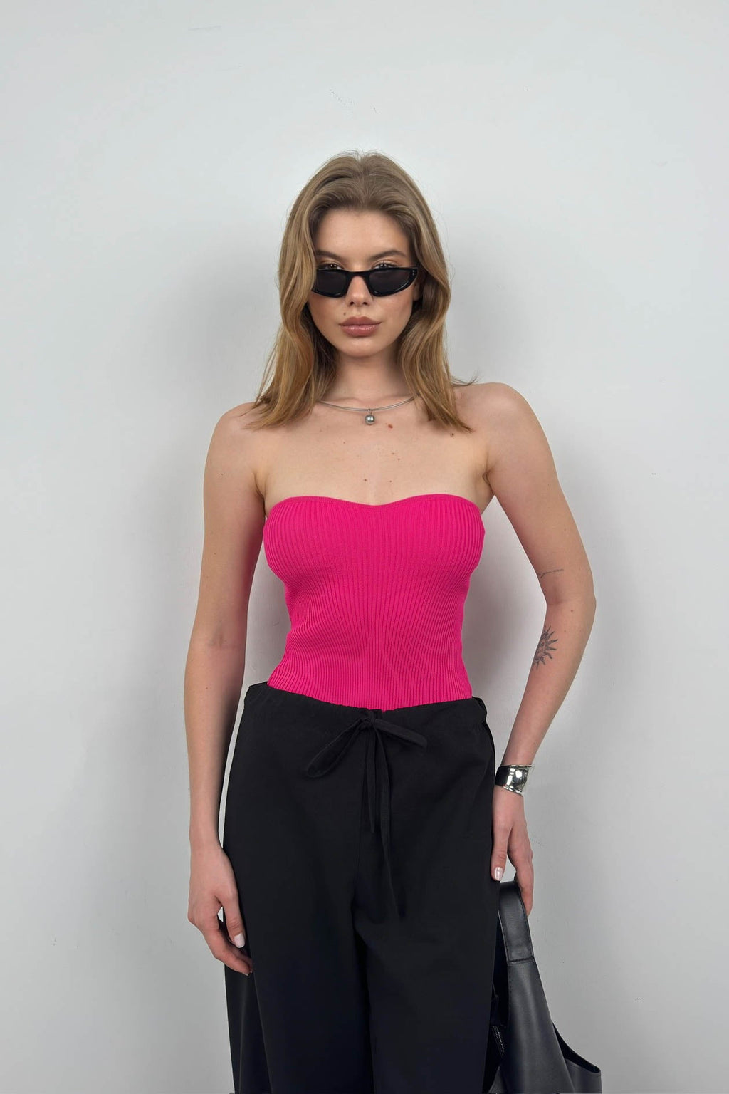 Strapless Fuchsia Knit Blouse