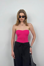 Strapless Fuchsia Knit Blouse