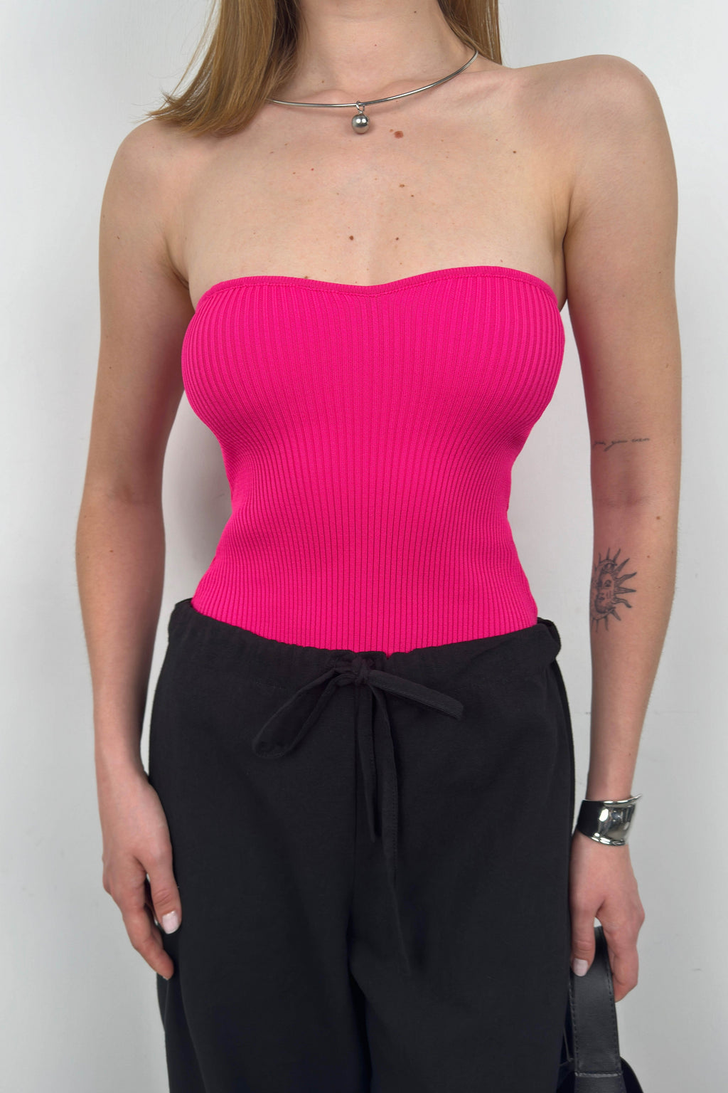 Strapless Fuchsia Knit Blouse