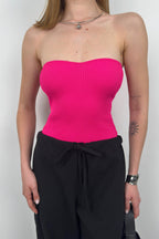 Strapless Fuchsia Knit Blouse