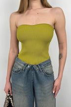 Strapless Oil Green Knit Blouse