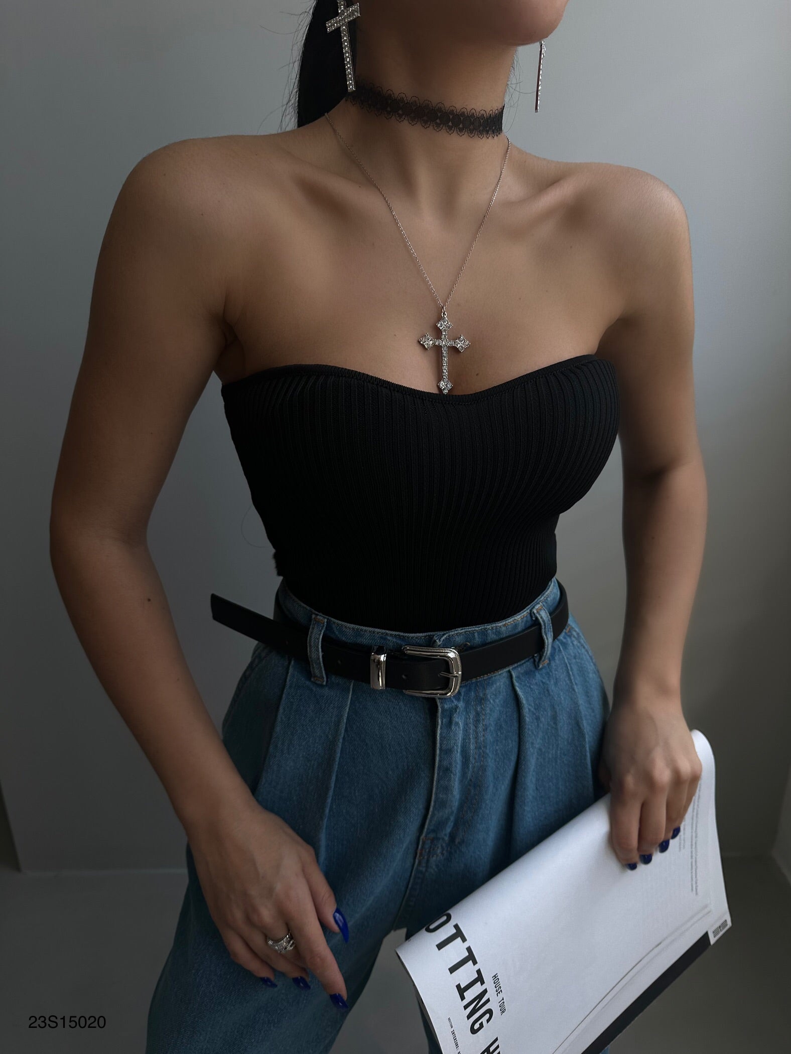 Strapless Knit Blouse