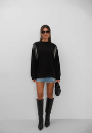 Oversized Black Sweatshirt with Stone Accessories