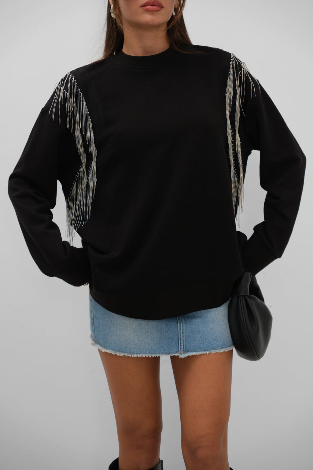 Stone Accessory Oversize Black Sweatshirtshirt