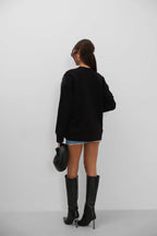 Stone Accessory Oversize Black Sweatshirtshirt