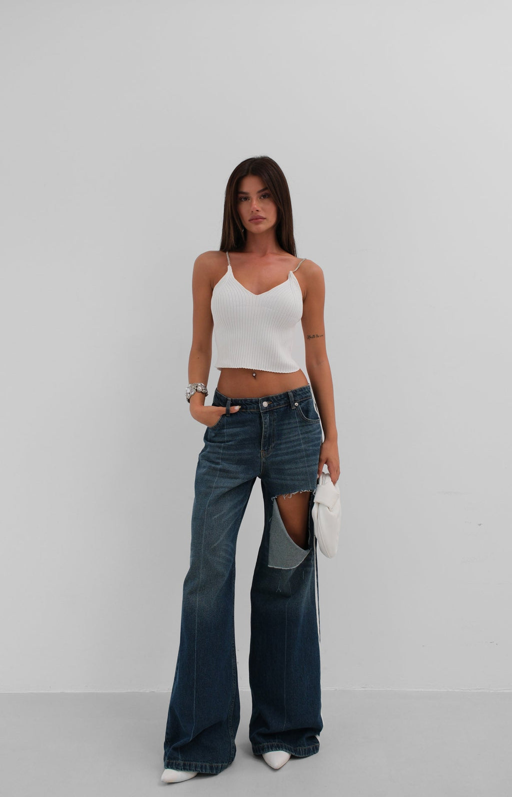 Stone Strap Ecru Triko Blouse