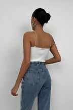 Rhinestone Strap White Knit Blouse