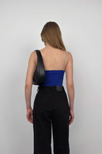 Stone Strap Sax Blue Knit Blouse