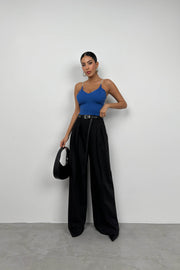 Stone Strap Saxe Blue Knit Blouse