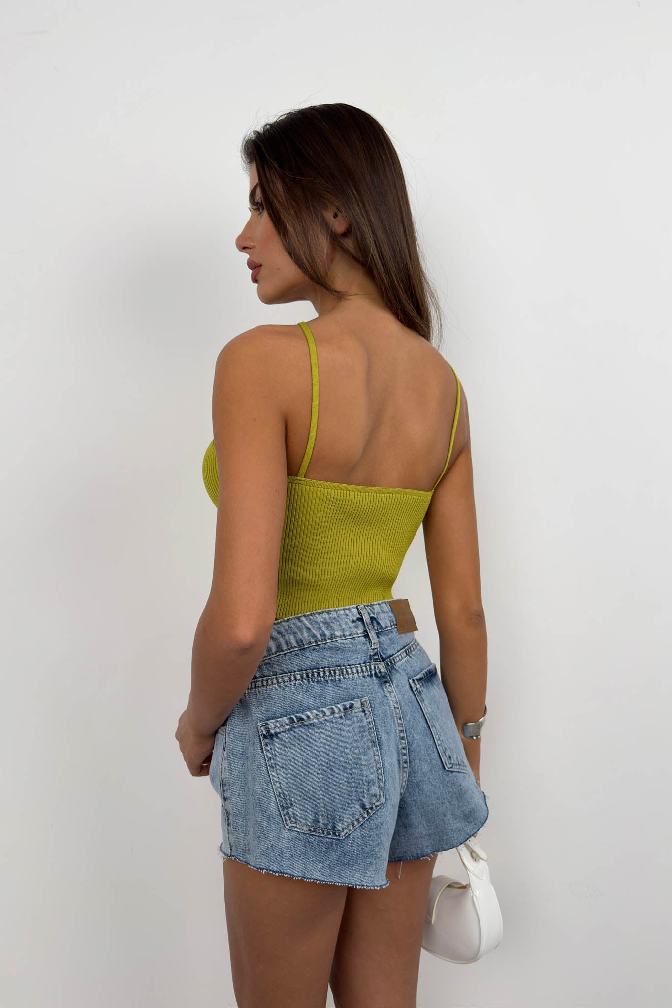 Stone Detail Green Crop Blouse