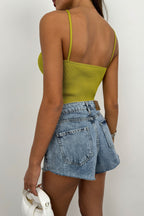 Stone Detail Green Crop Blouse