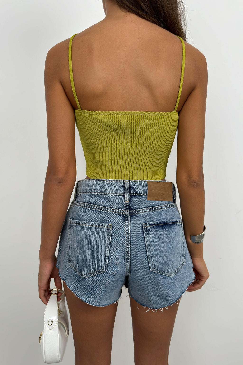 Stone Detail Green Crop Blouse