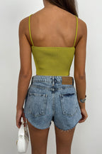 Stone Detail Green Crop Blouse