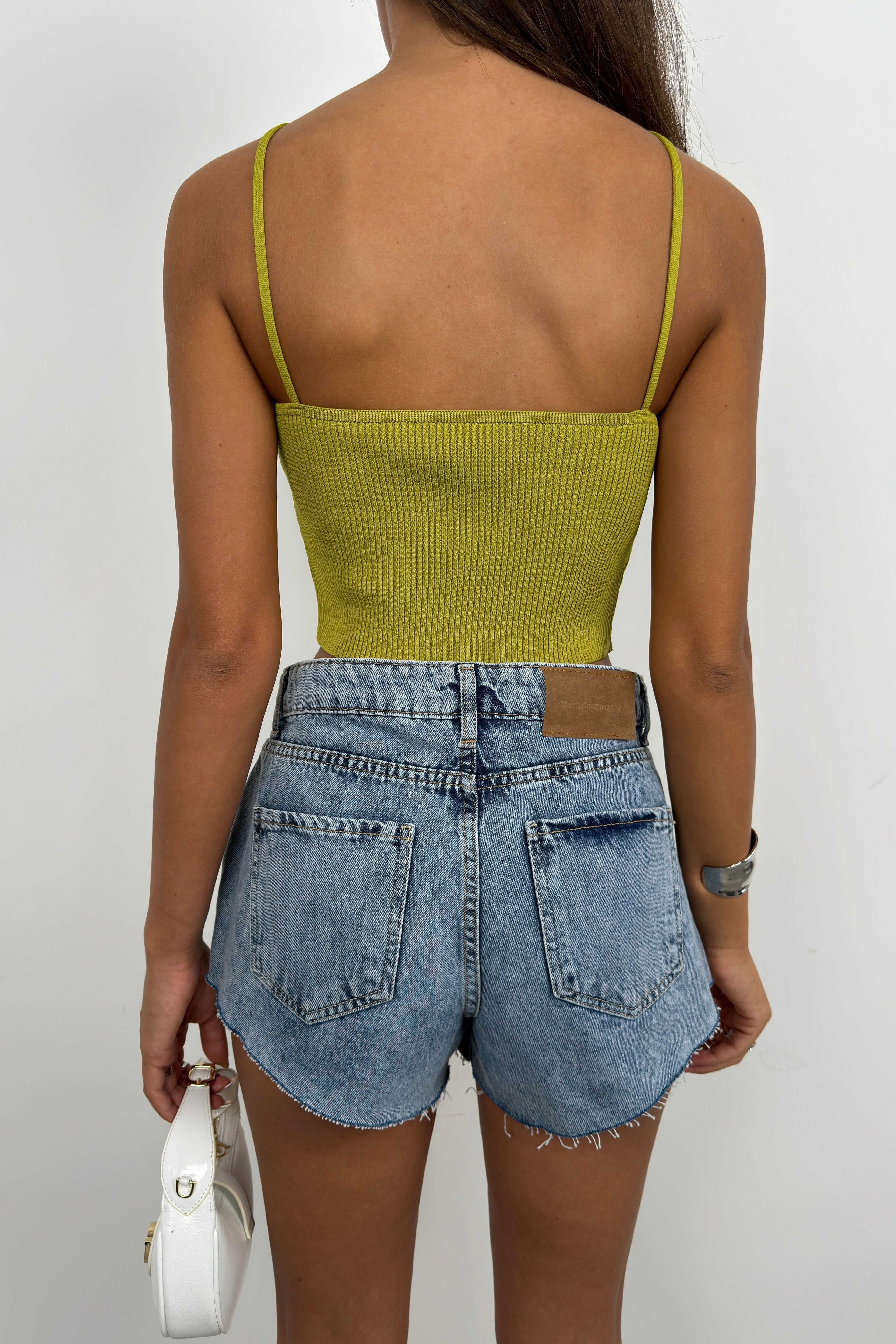 Stone Detail Green Crop Blouse