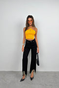 Stone Detail Orange Crop Blouse