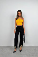 Stone Detail Orange Crop Blouse