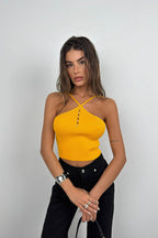 Stone Detail Orange Crop Blouse