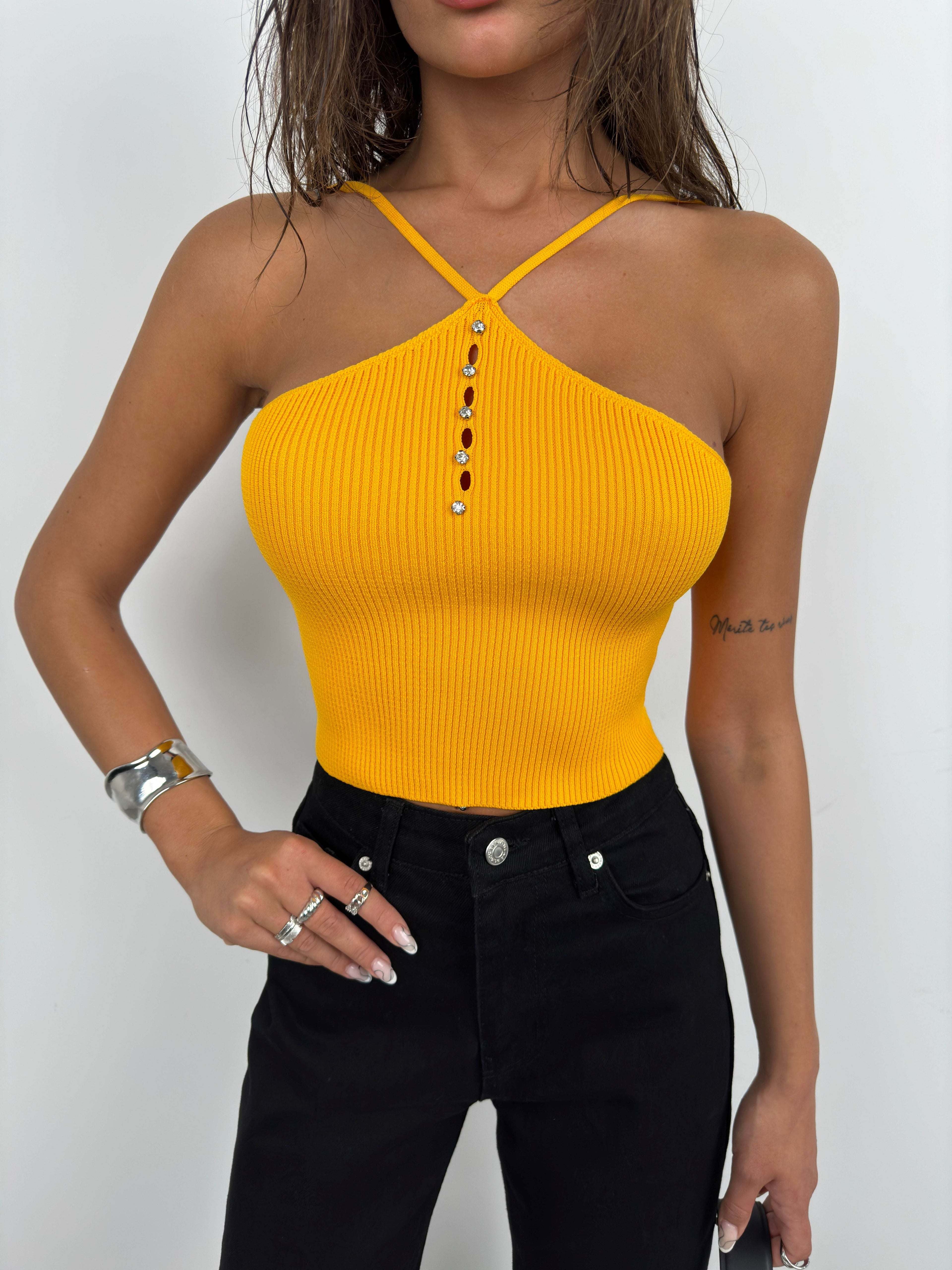 Stone Detail Orange Crop Blouse