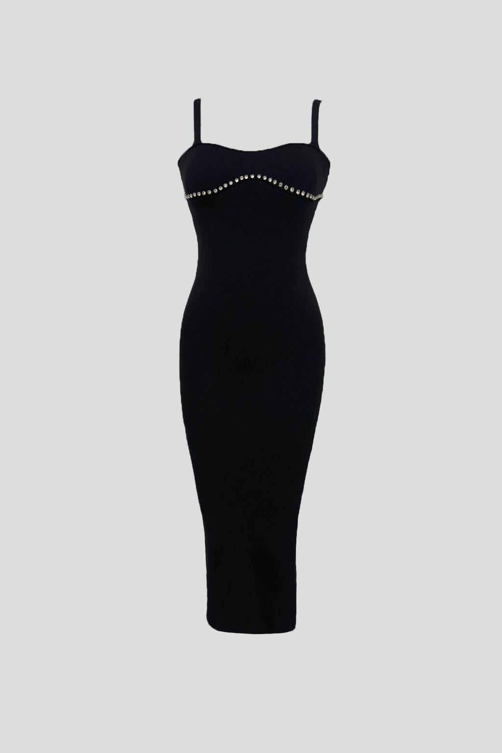 Stone Detail Textured Black Dress