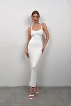 Stone Detail Textured Ecru Dress