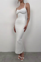 Stone Detail Textured Ecru Dress