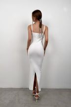 Stone Detail Textured Ecru Dress