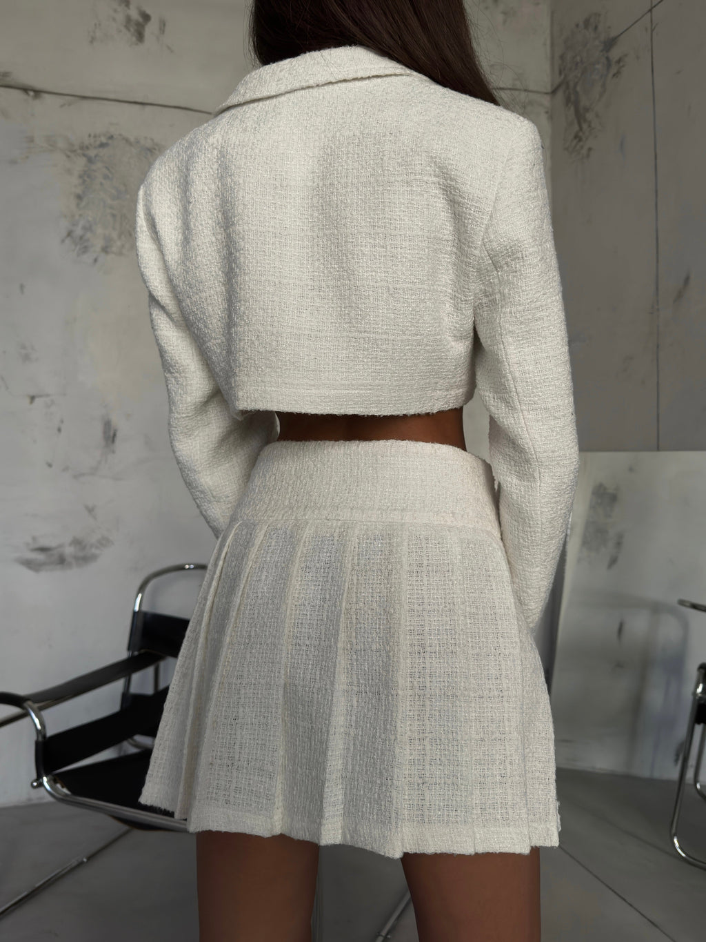 Stone Detail Buttoned White Jacket Set