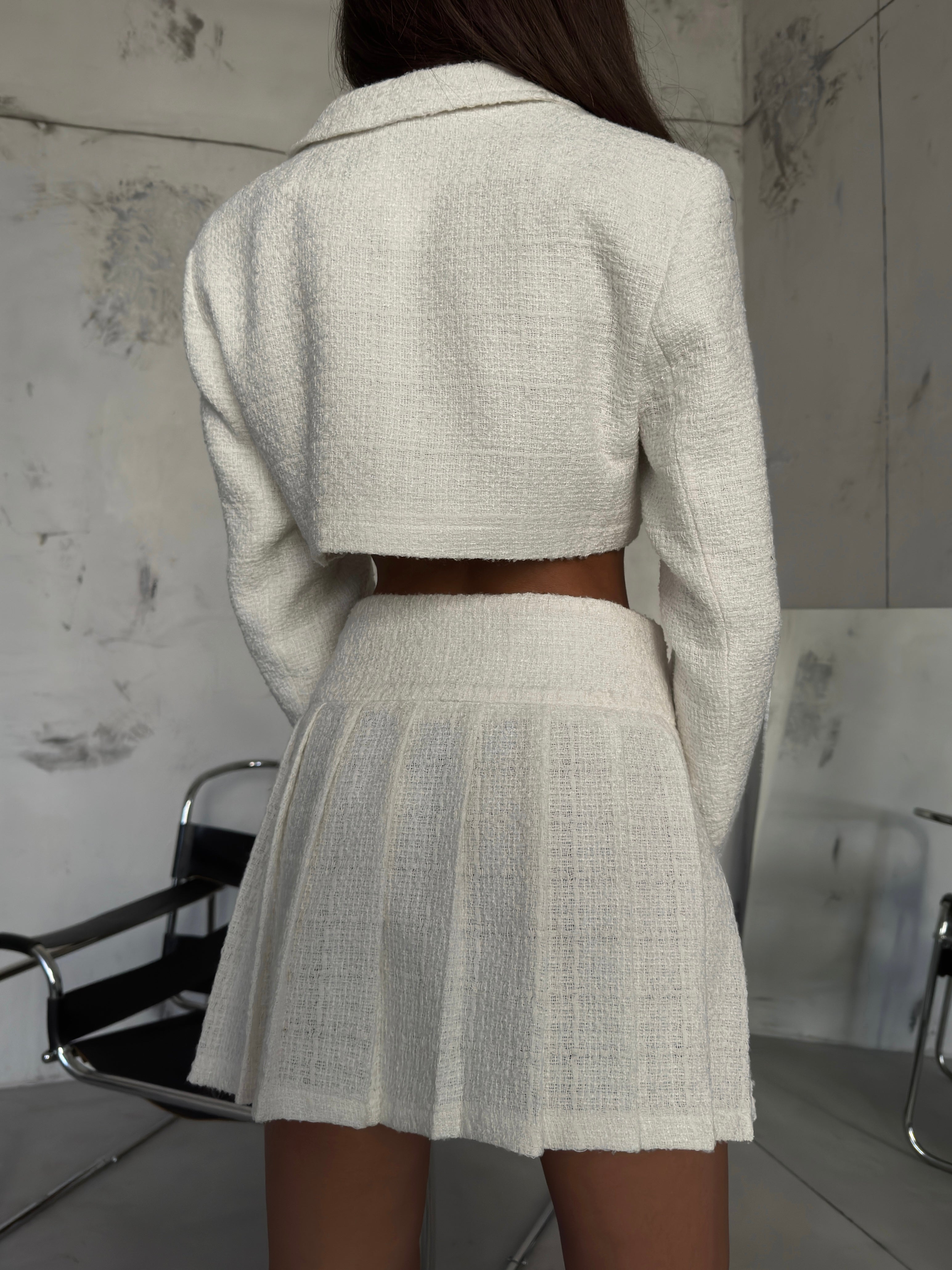 Stone Detail Buttoned White Jacket Set
