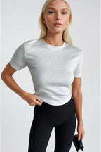 Stone Detail Stretch White Crop T-Shirt