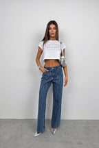 Rhinestone Detail Blue Mom Jeans