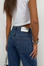 Rhinestone Detail Blue Mom Jeans