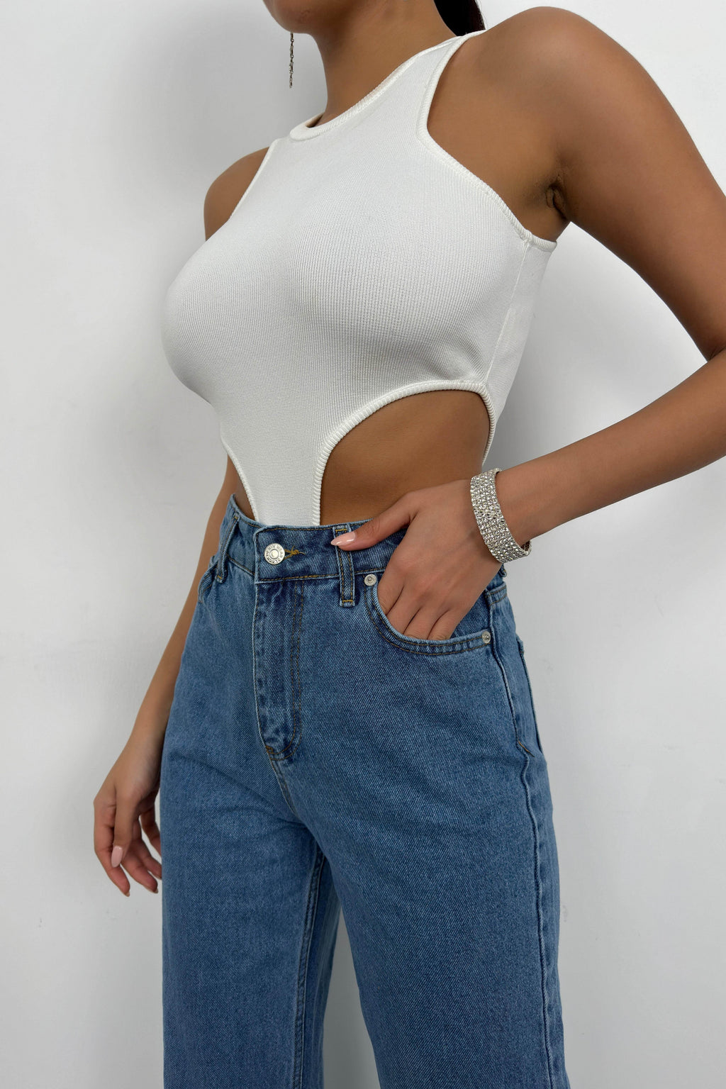 Stone Detail Fringed Blue Jean