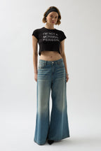 Stone Detail Black Crop T-Shirt