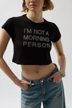 Stone Detail Black Crop T-Shirt