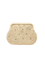Mini Woven Beige Bag with Stone Embellishments