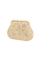 Stone Embellished Mini Straw Beige Bag