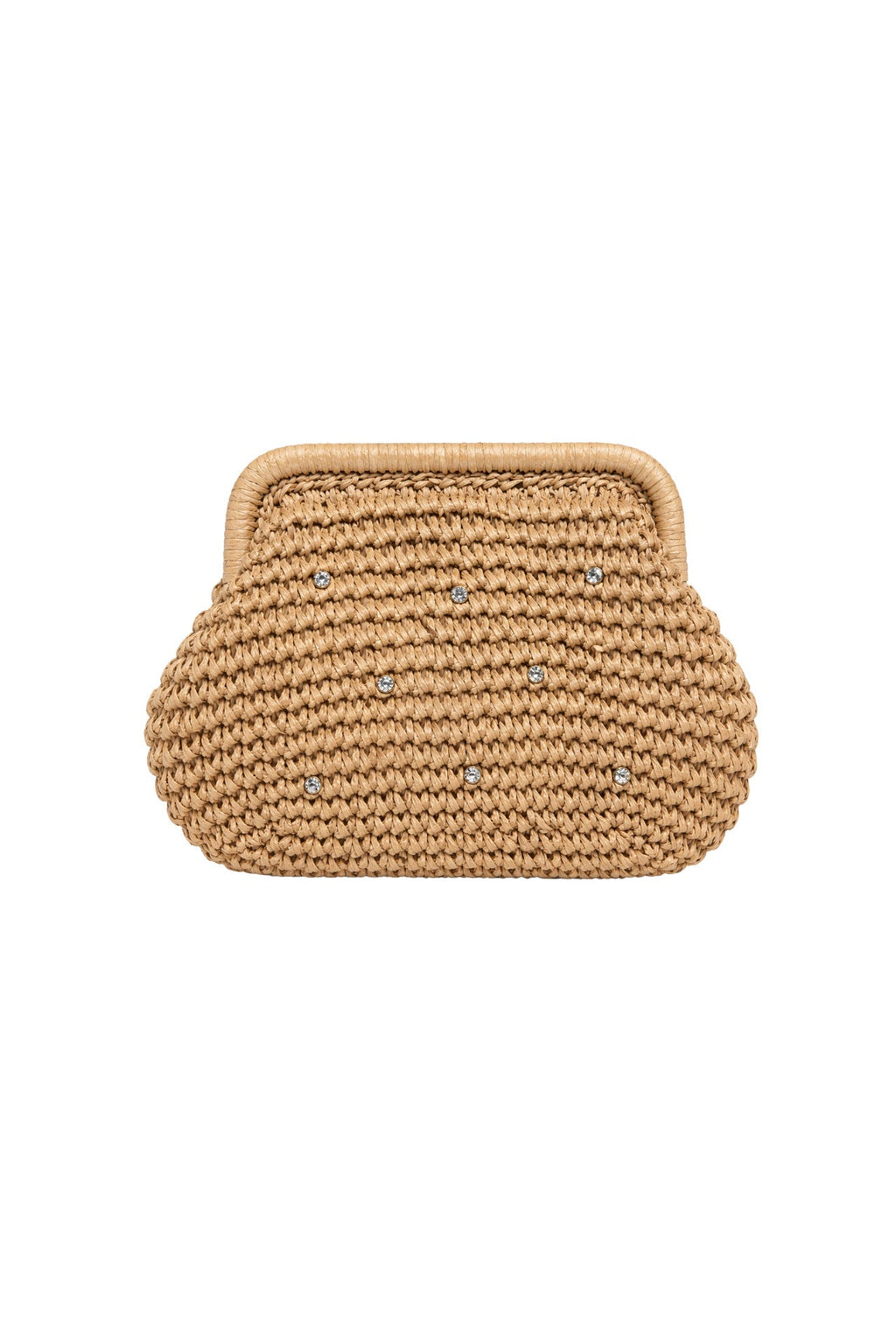 Stone Embellished Mini Straw Mink Bag