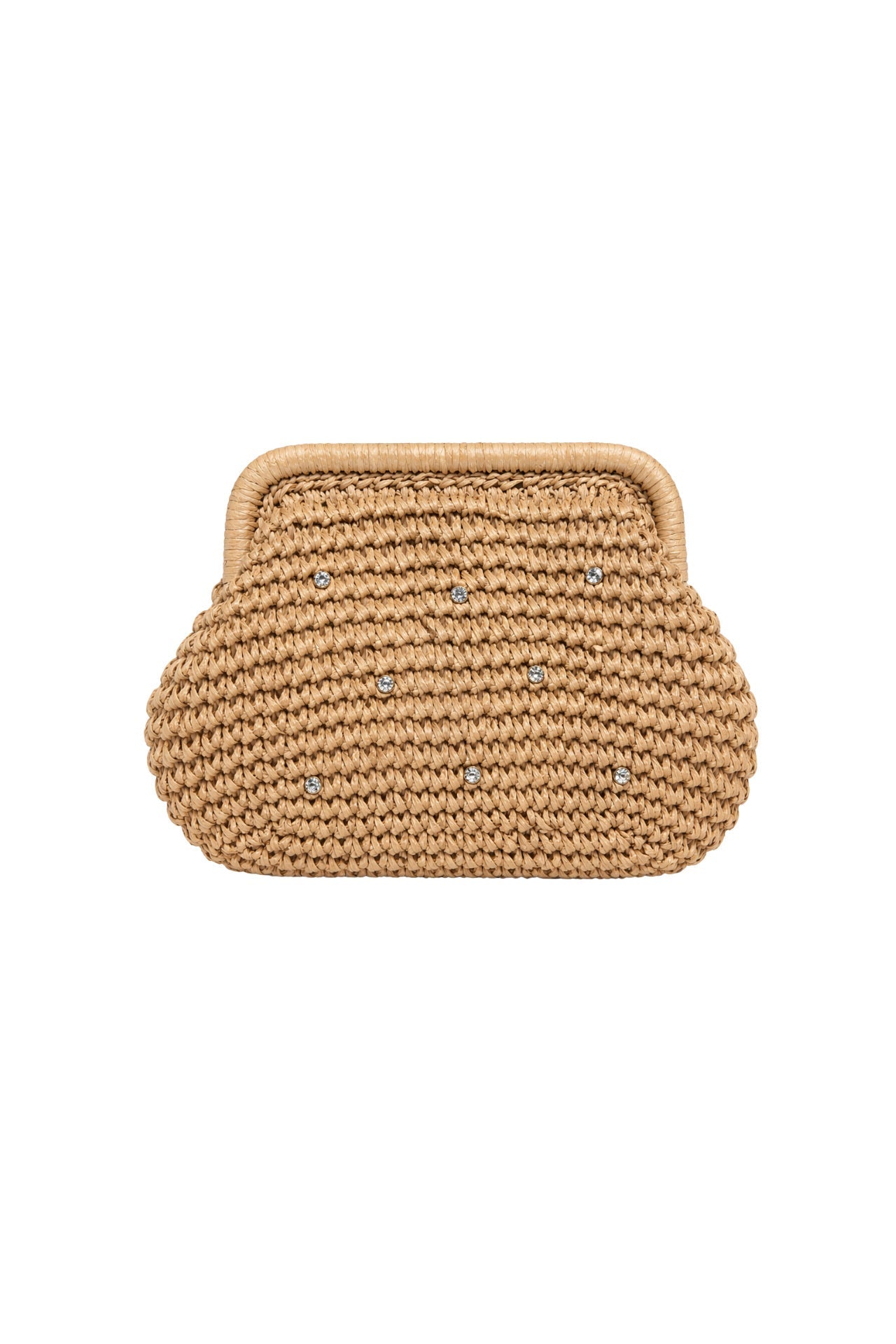 Stone Embellished Mini Straw Mink Bag